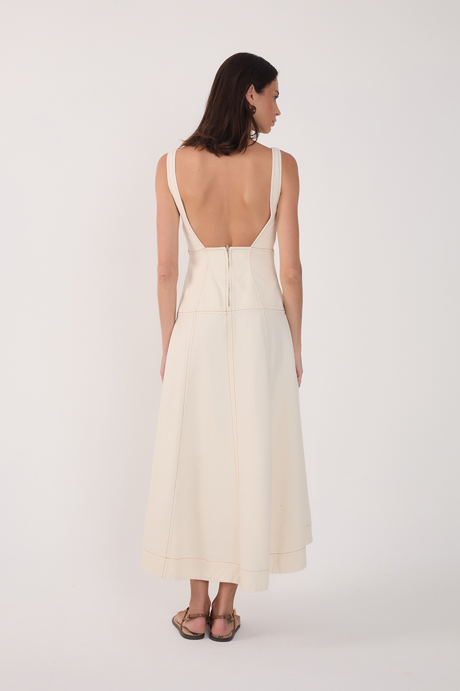 Topstitch Midi Dress- Off White
