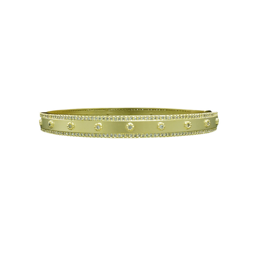 Gold Thin Bangle with Pave Trim