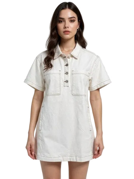 See you Again Denim Dress- White