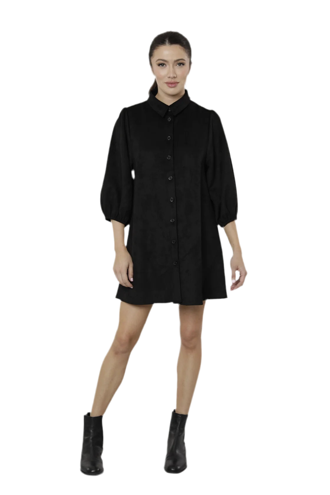 Suede Button Down Dress- Black