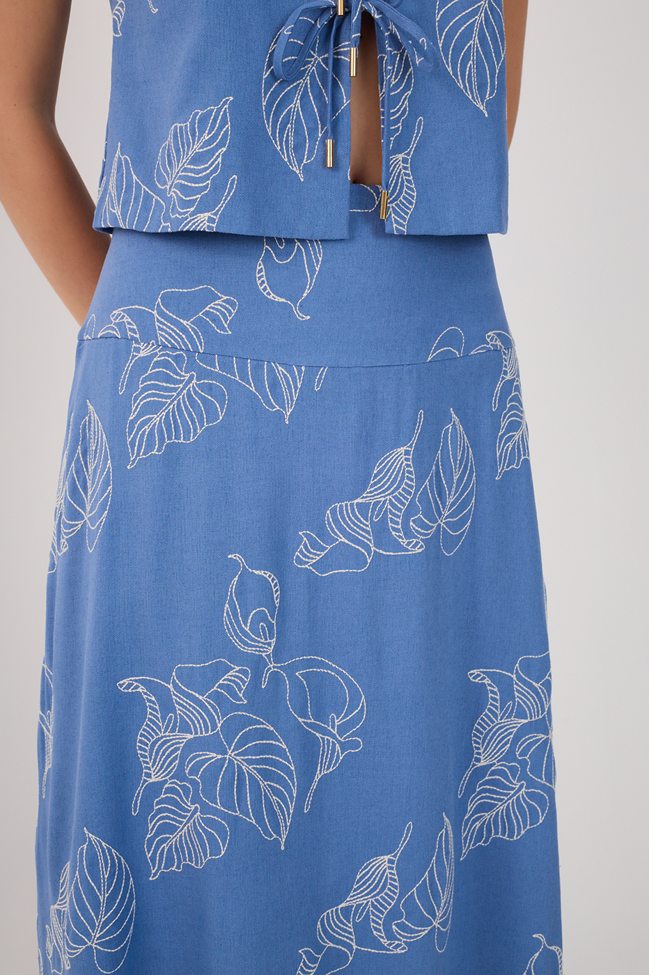 Calla Embroidered Maxi Skirt- Blue