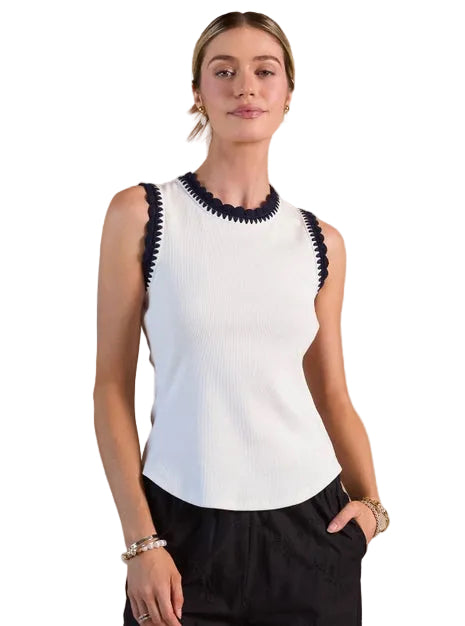 Crochet Round Neck Knit Tank- White