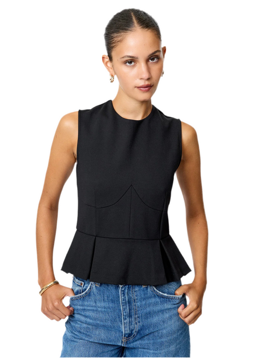 Cleo Ponte Sleeveless Peplum Top- Black