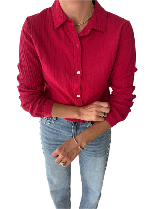 Riley Button Up Top- Red