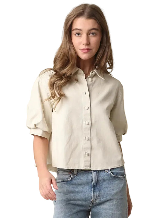 Puffed Short Sleeve Button Down- Natural