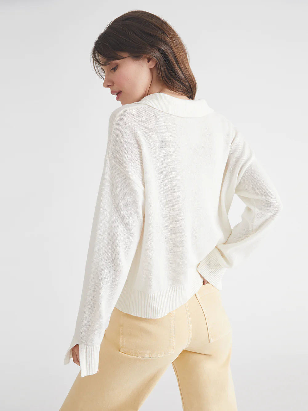 Maddi Collared V-Neck Sweater- Chalk