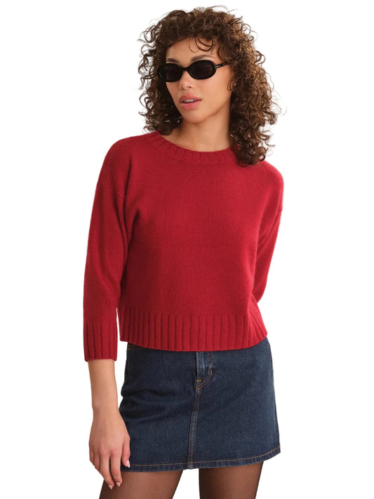 Ellis 3/4 Sleeve Cashmere Sweater- Red