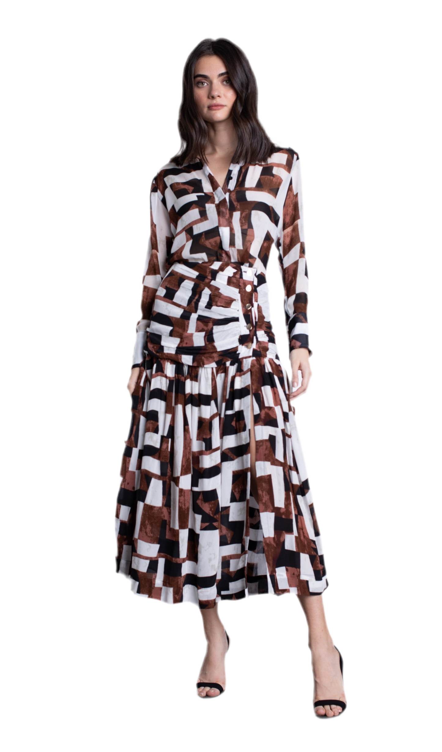 Melanie Print Blouse- Brown Geo