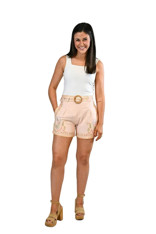Ciella Belted Short- Porcelain
