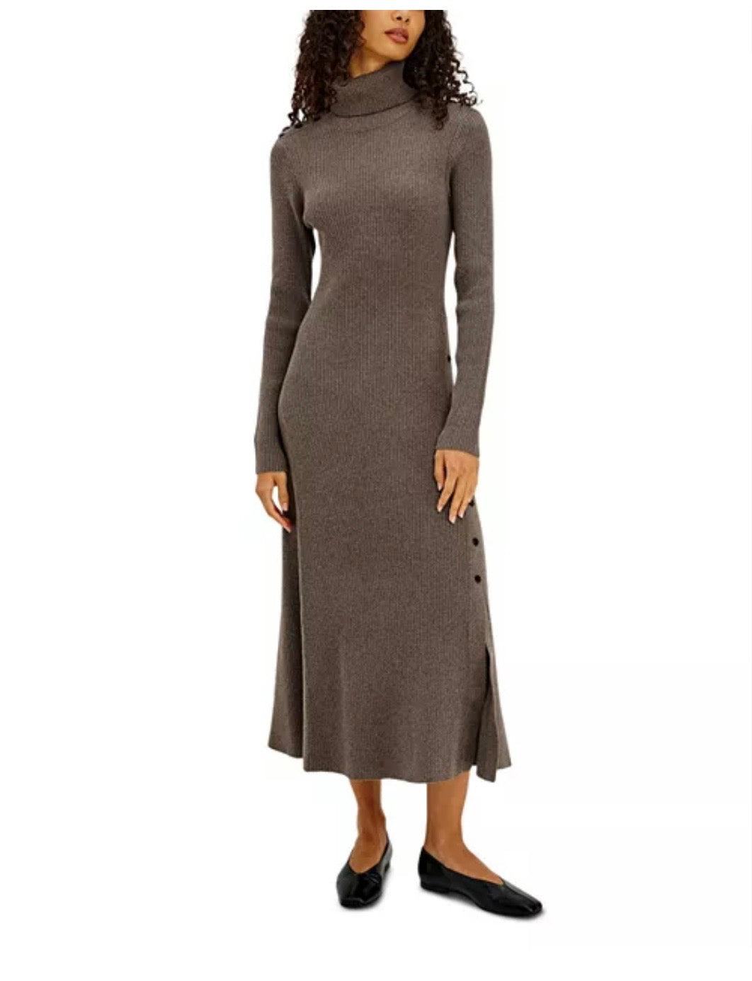 Kat Long Sleeve Midi Dress- Hazelnut