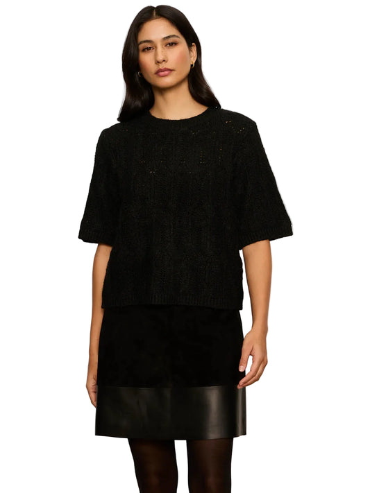 Pointelle Sweater Tee- Black