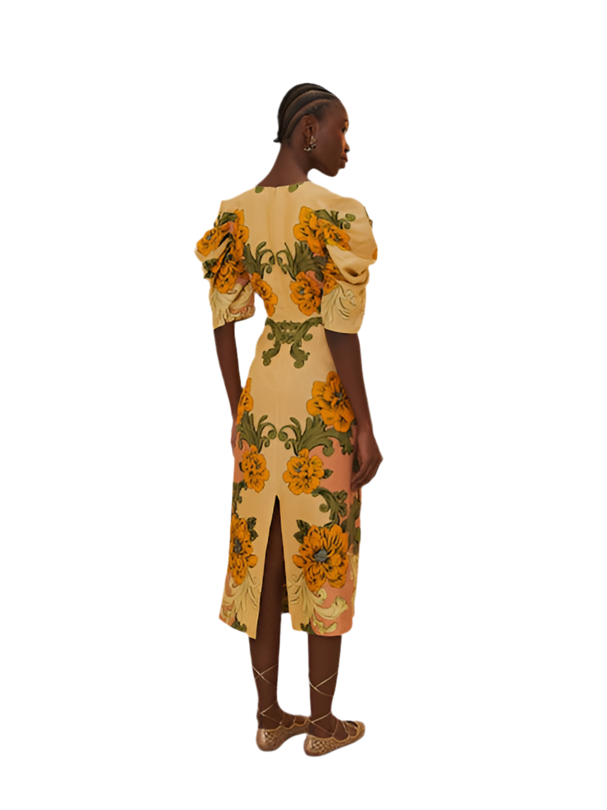 Delicate Flower Arabesques Midi Dress