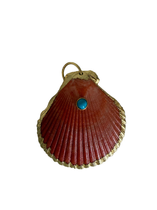 Real Scallop Seashell Pendant w/18k gold filled turquoise gem