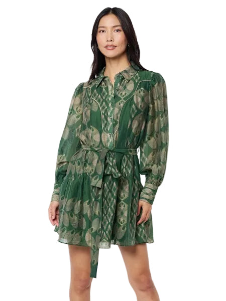 Abbott Printed Mini Shirt Dress- Green