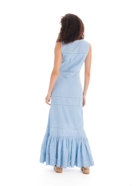 Eyelet Aspen Maxi Dress- Denim blue