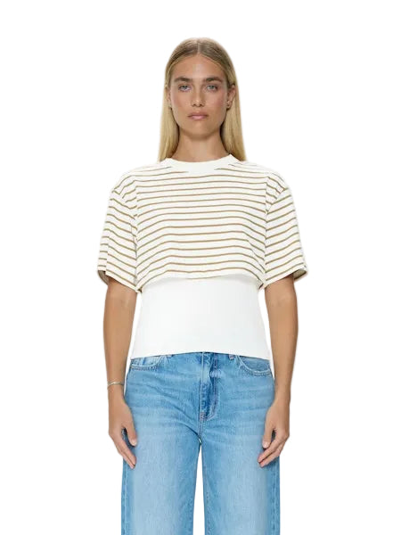 Camryn Double Tee- Tan/Ecru
