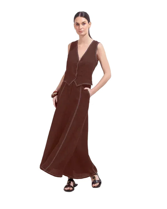 Nerea Linen Maxi Skirt- Chocolate