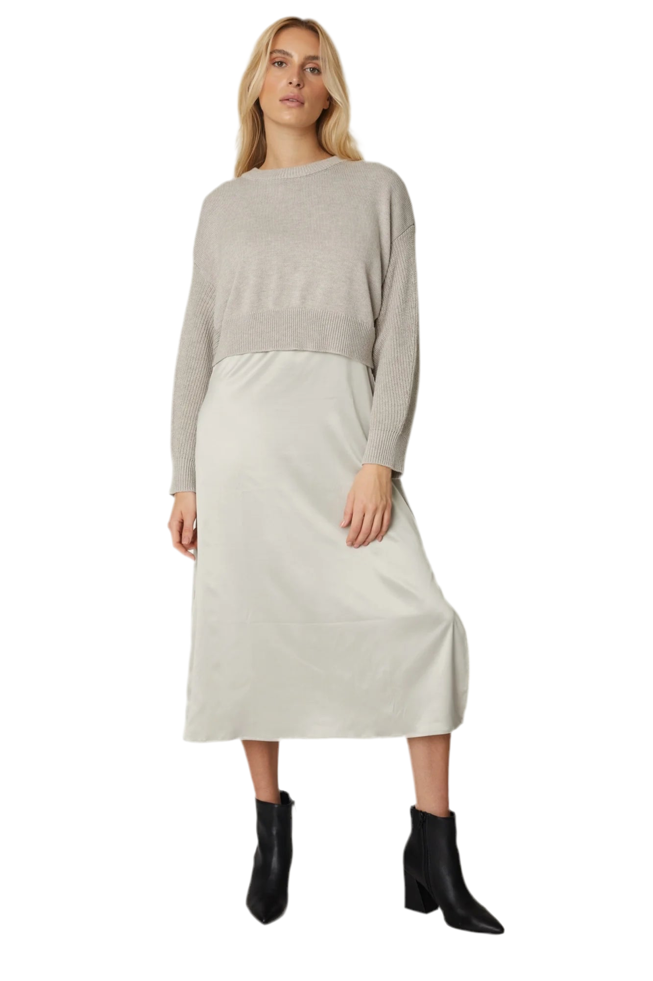 Willow Slip Dress with Sweater Grey Birdies of St Simons
