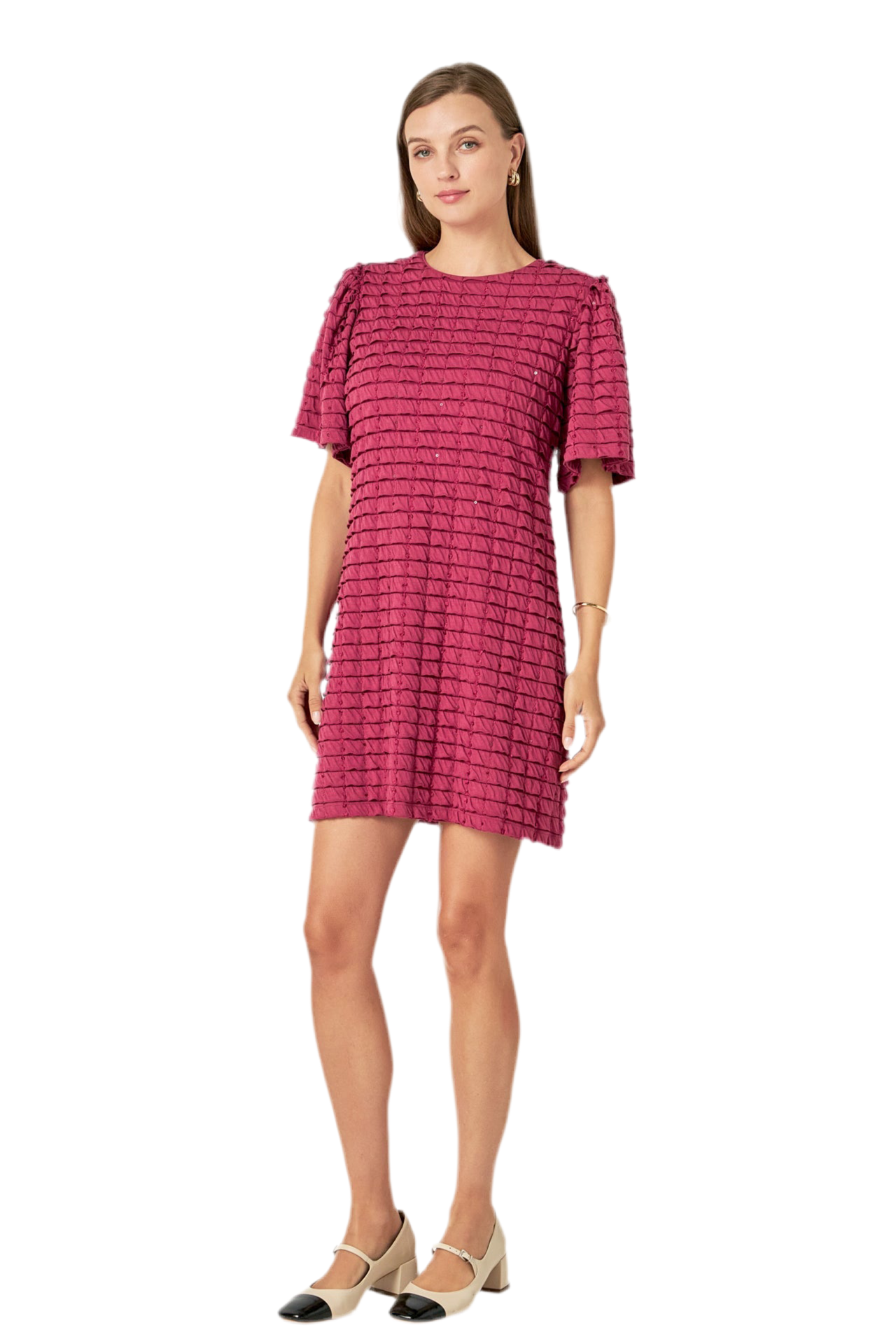 Tiered Jersey Mini Dress- Berry