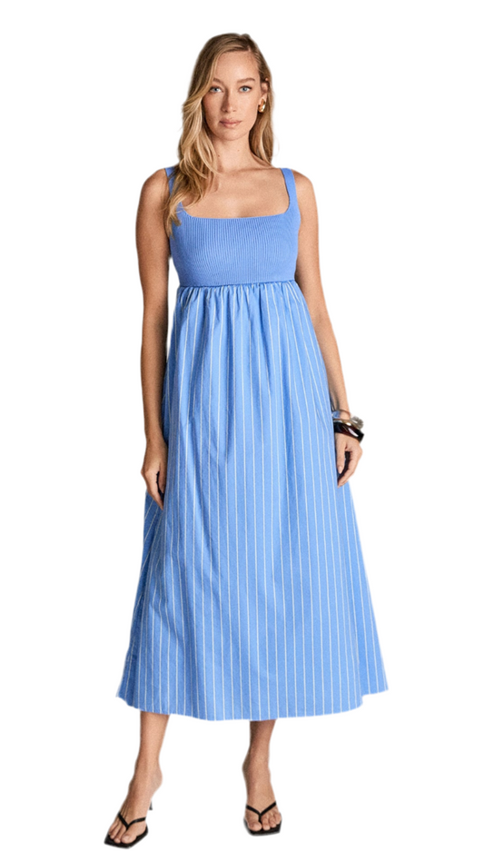 Eliza Knit Midi Dress- Blue Stripe