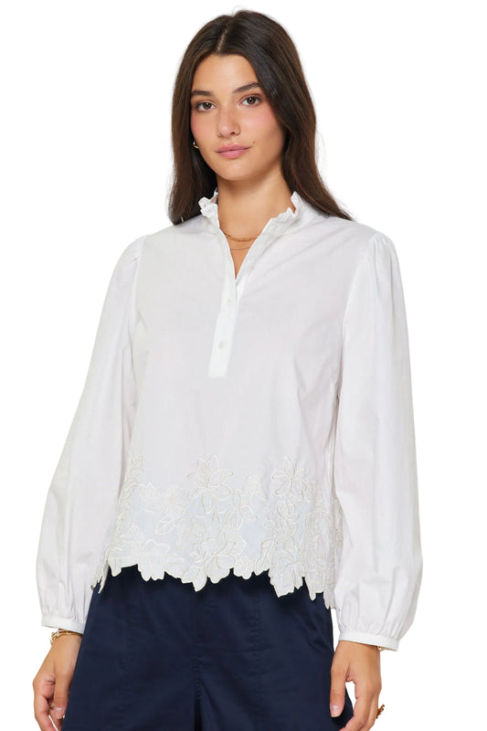 Embroidered Poplin Blouse- White