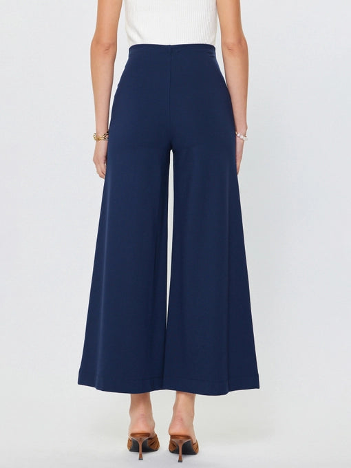 Ponte Flare Pintucked Pants- Navy