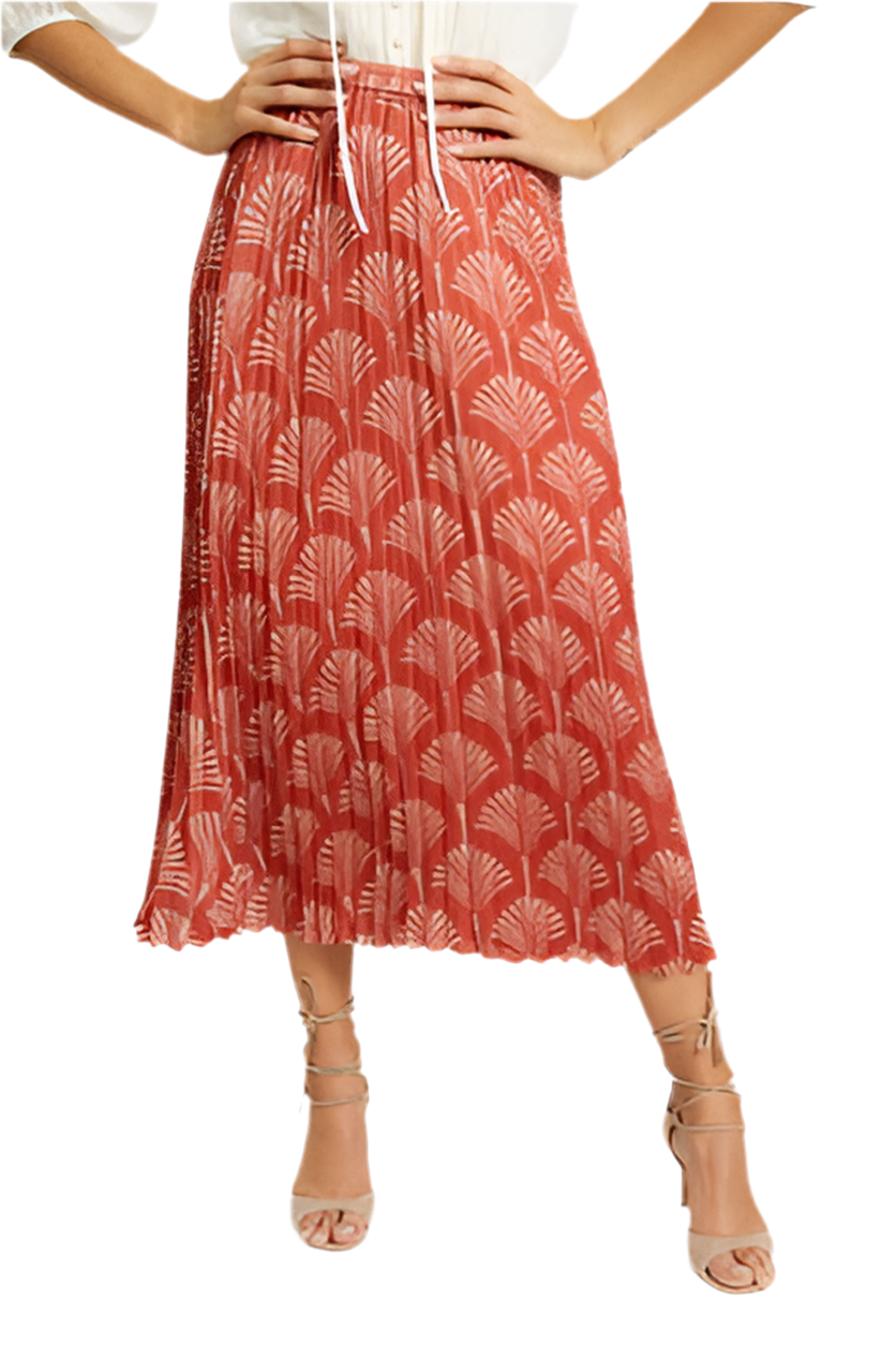 Lucille Pleated Maxi Skirt- Rust Ginko