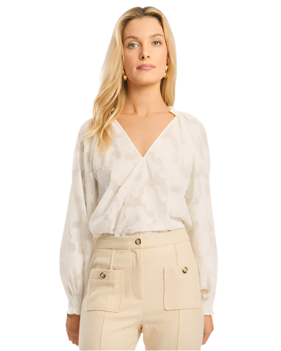 Monica Floral Burnout Top- Ivory