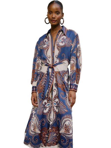 Arabesque Scarf Midi Dress- Blue