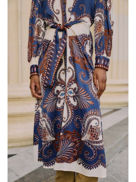 Arabesque Scarf Midi Dress- Blue