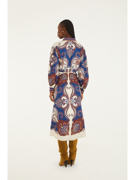 Arabesque Scarf Midi Dress- Blue