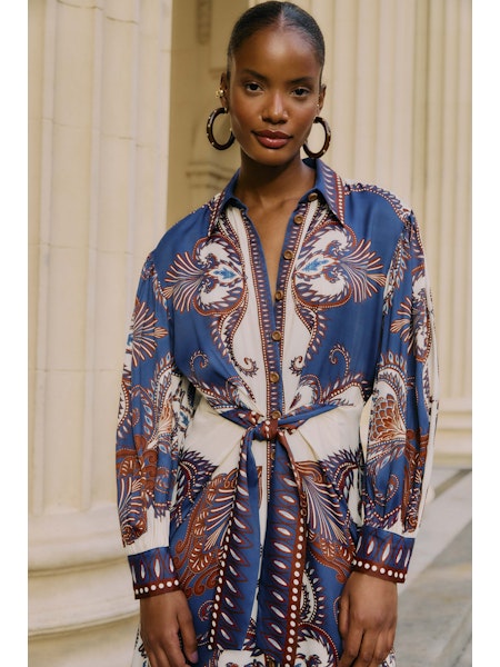 Arabesque Scarf Midi Dress- Blue