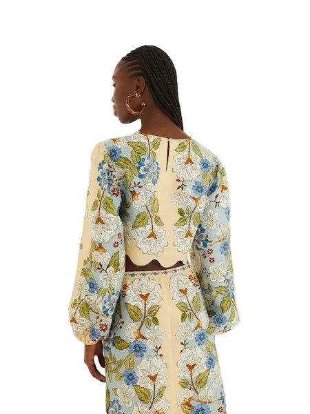 Garden Scarf Long Sleeve Blouse- Blue