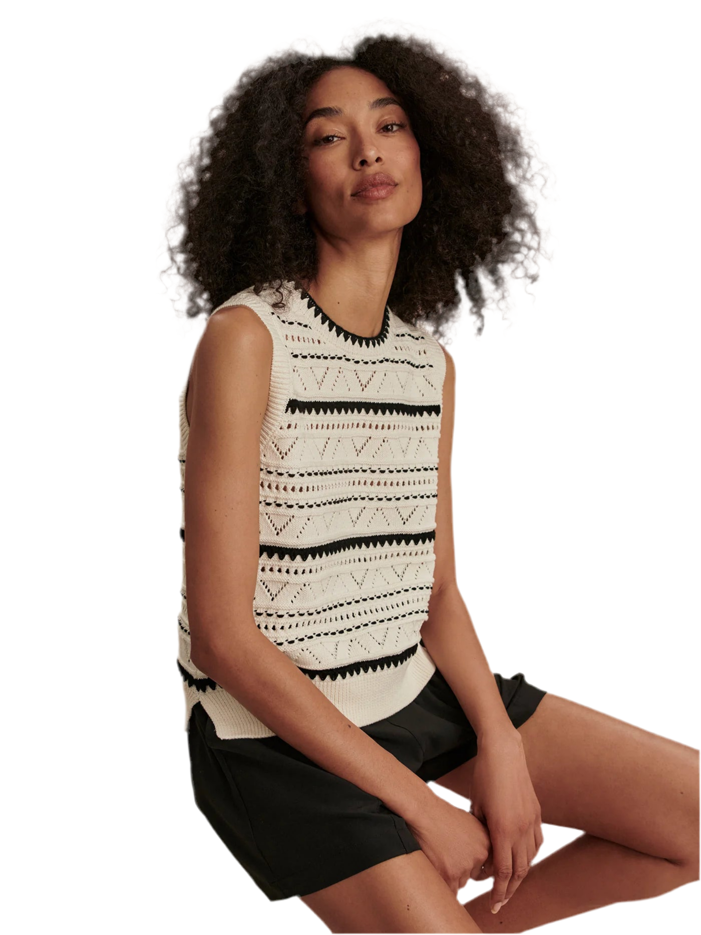 Athena Pointelle Knit Vest- Egret