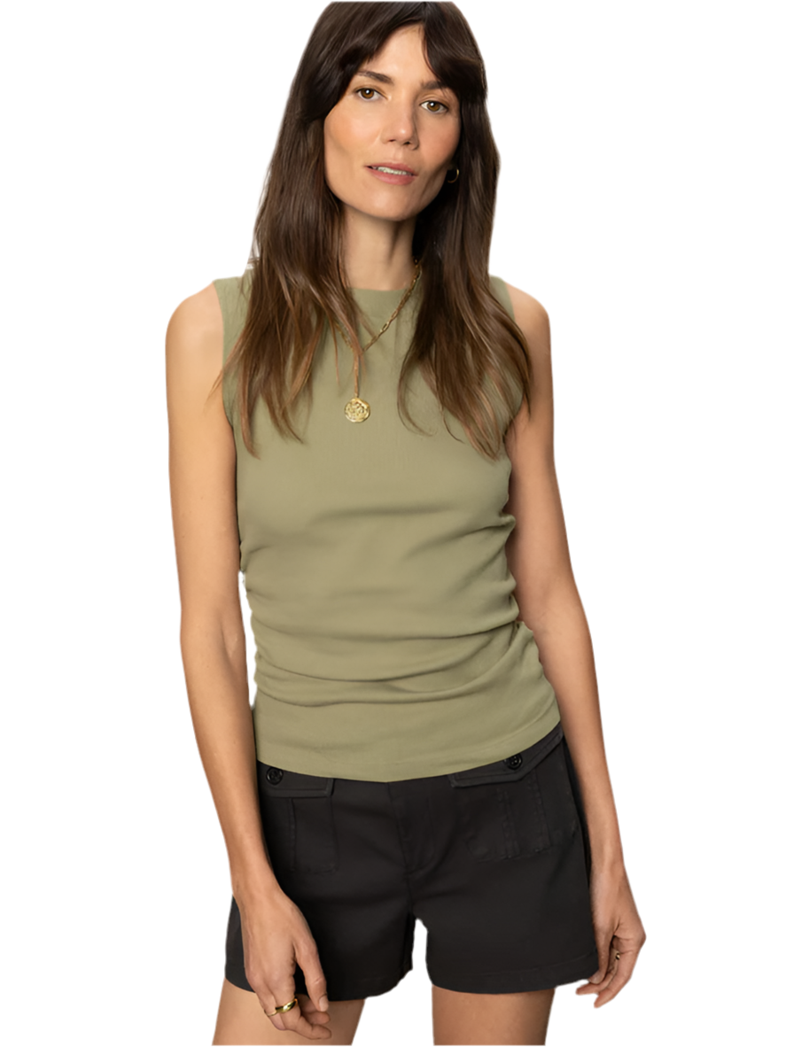 Ribbed Ruched Tank- Sage