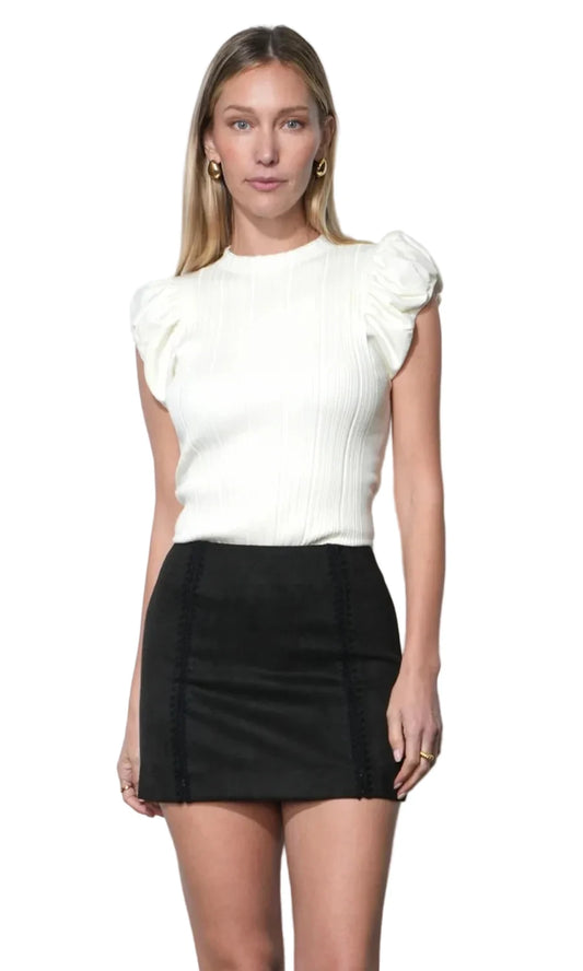 Austen puff sleeve knit top- Ivory