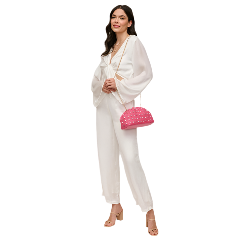 Mika Crystal Studded Clutch- Fuchsia