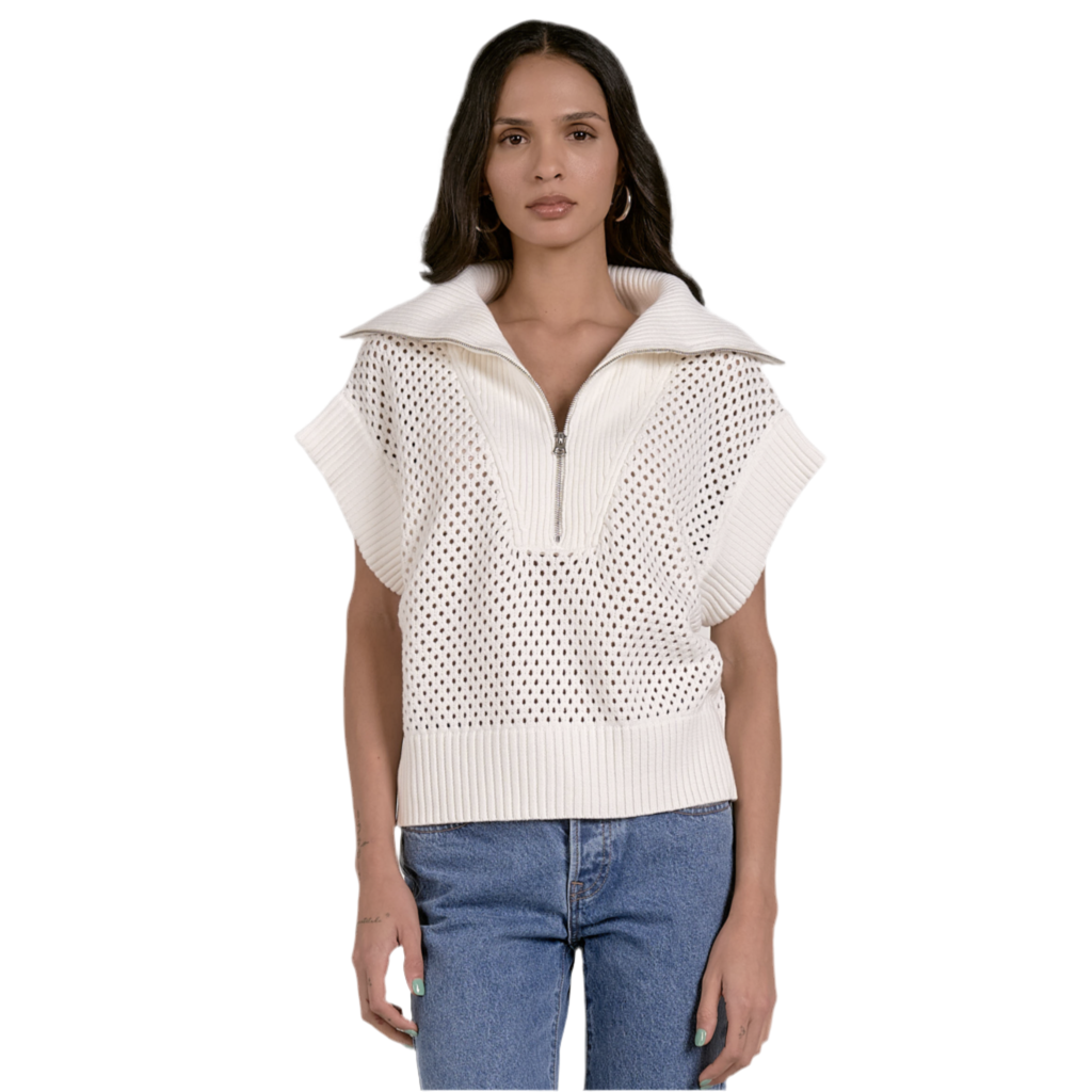 Allie Zip Up Sweater- White