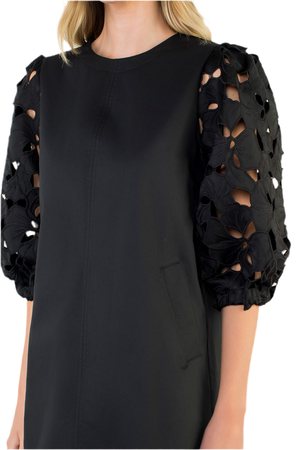 Eyelet Sleeve Dress- Black