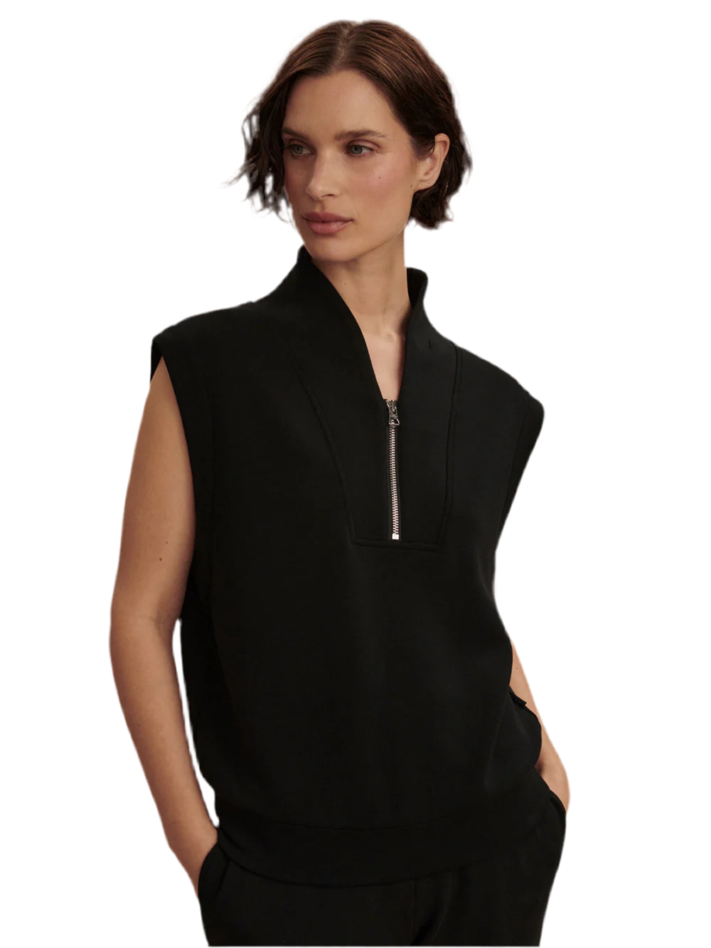 Loretta Half-Zip Sleeveless Top- Black