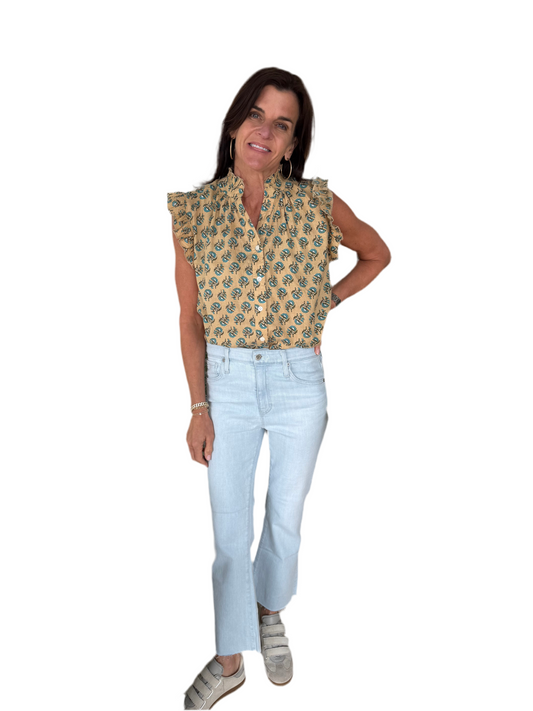 Ruffle Sleeve Floral Top- Khaki