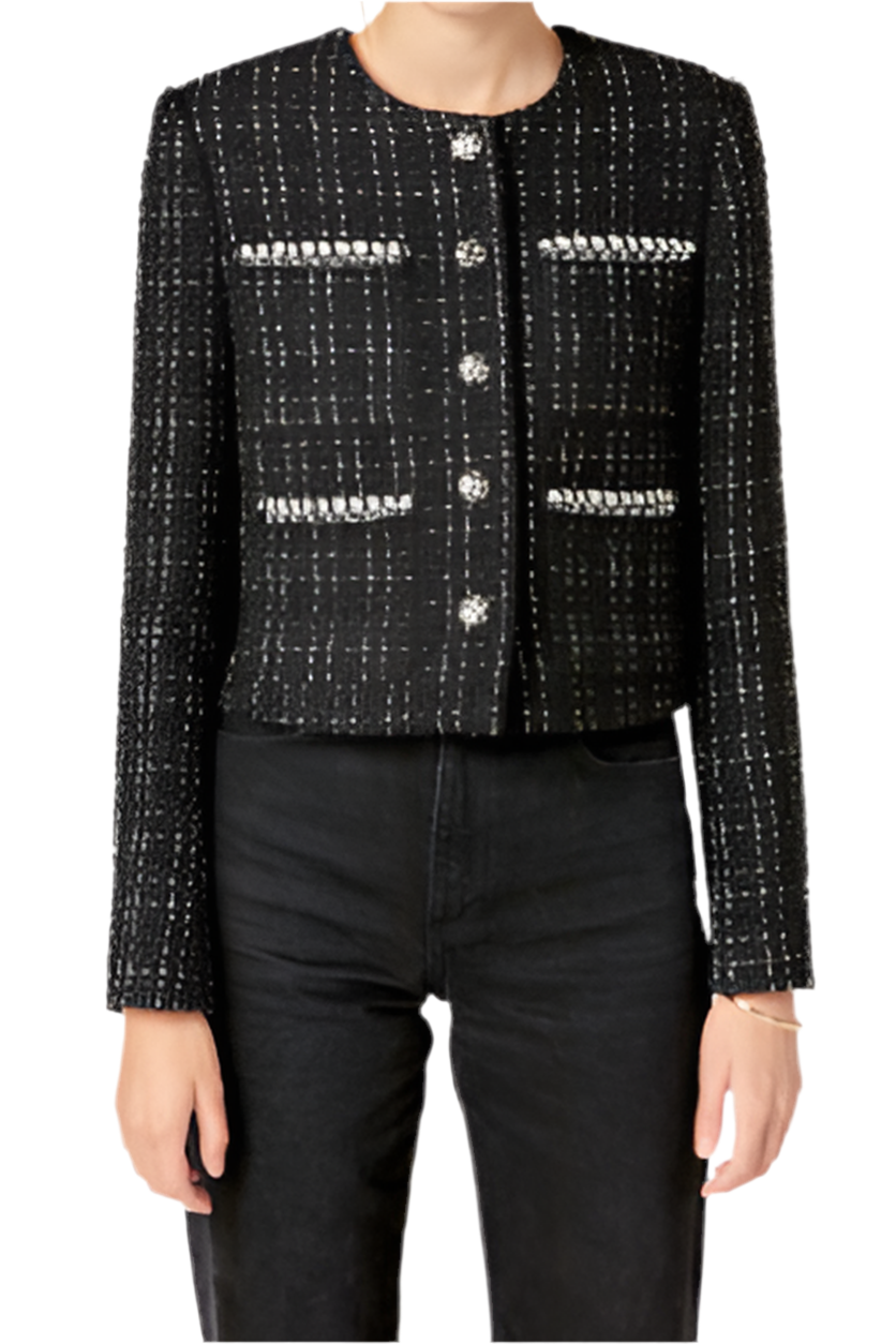 Tweed Button Down Jacket- Black