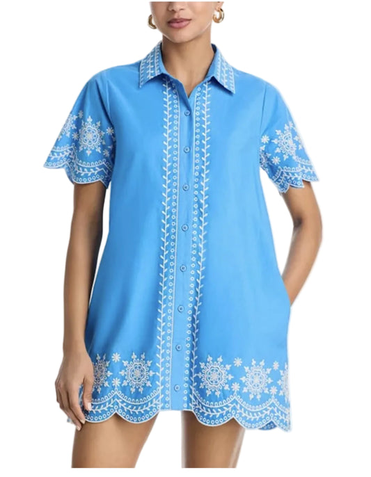 Alissa Embroidered Shirt Dress- Blue