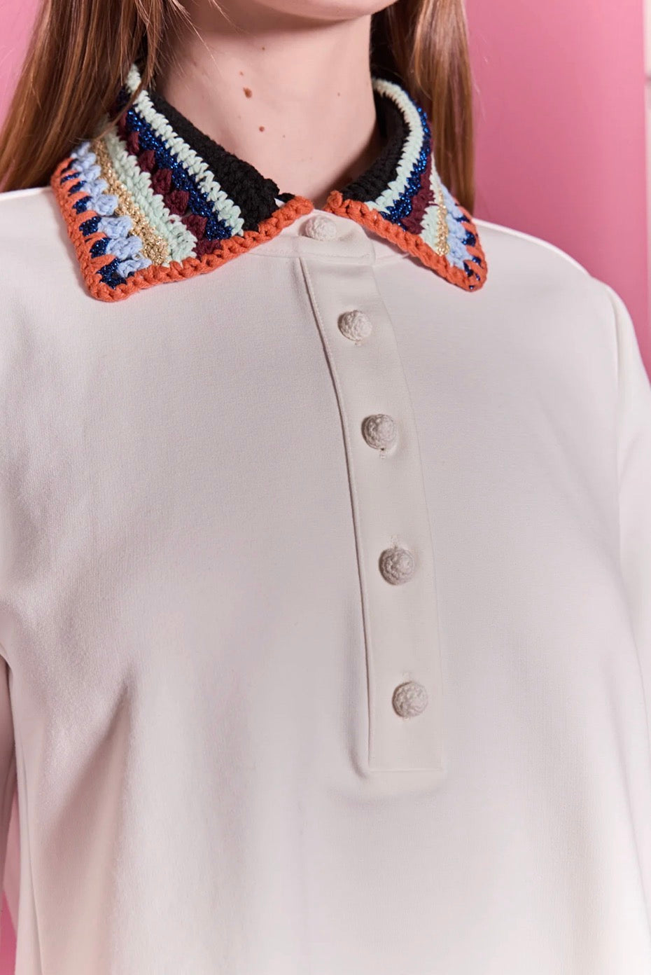 Knitted Collar A-Line Dress- Off White
