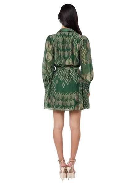 Abbott Printed Mini Shirt Dress- Green