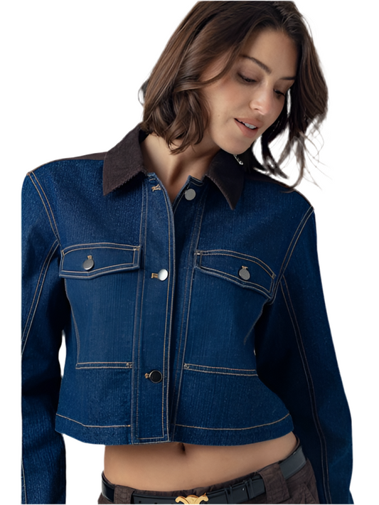 Klea Denim Jacket- Denim/Chocolate