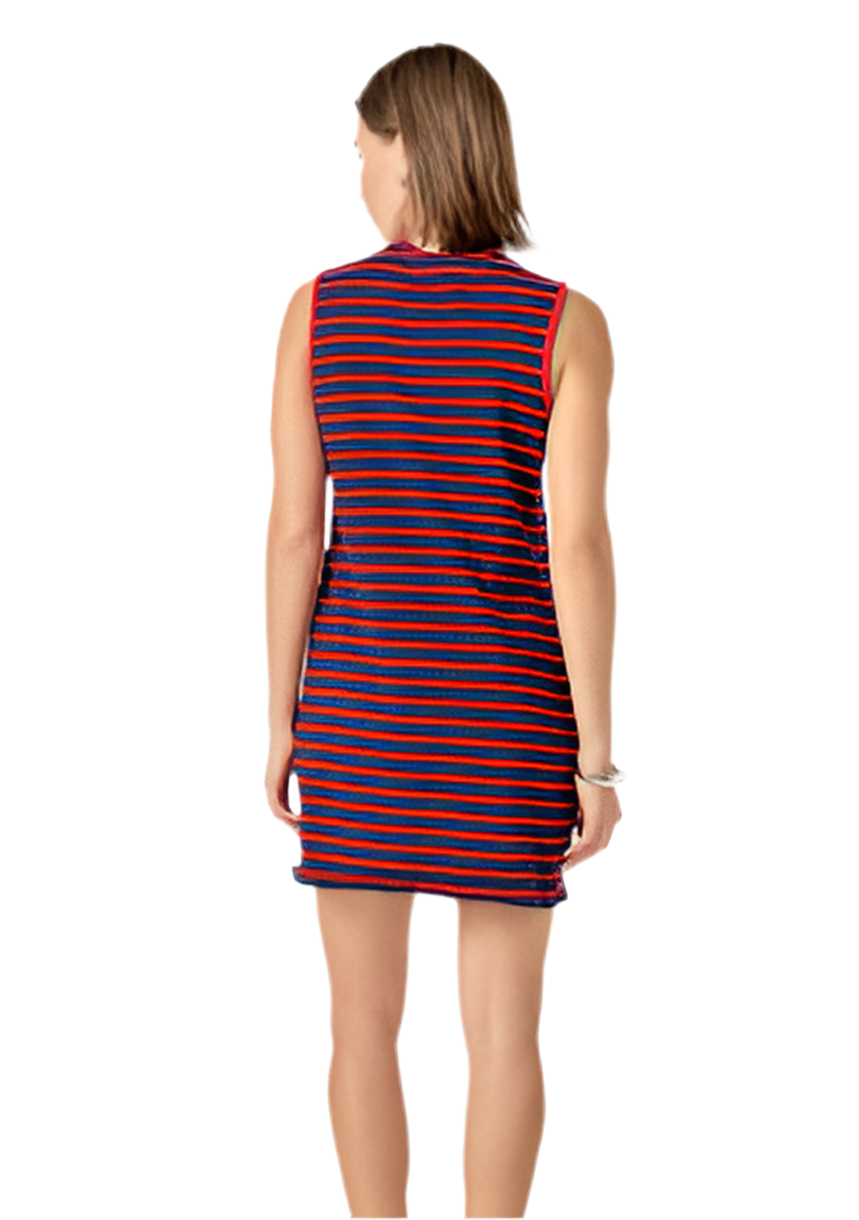 Striped Knit Lace Up Dress- Navy/Red