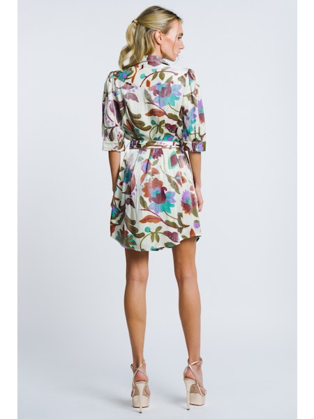 Arella Printed Shimmer Mini Shirt Dress