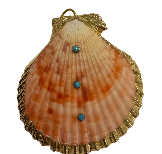 Large Gold fill Scallop Seashell Pendant: turquoise, gemstone, genuine, Shell