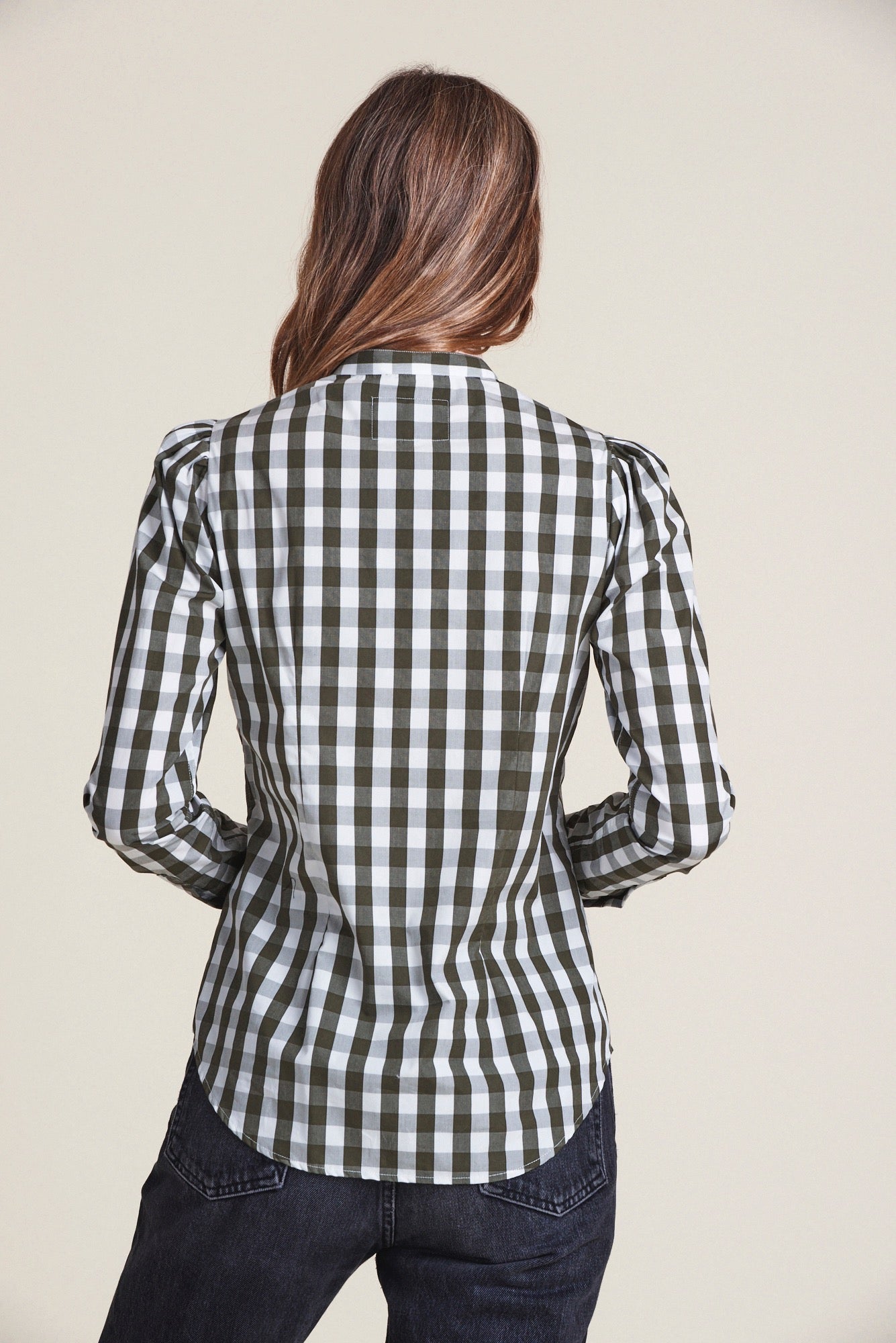 Puffed Shoulder Shirt- Forest Gingham